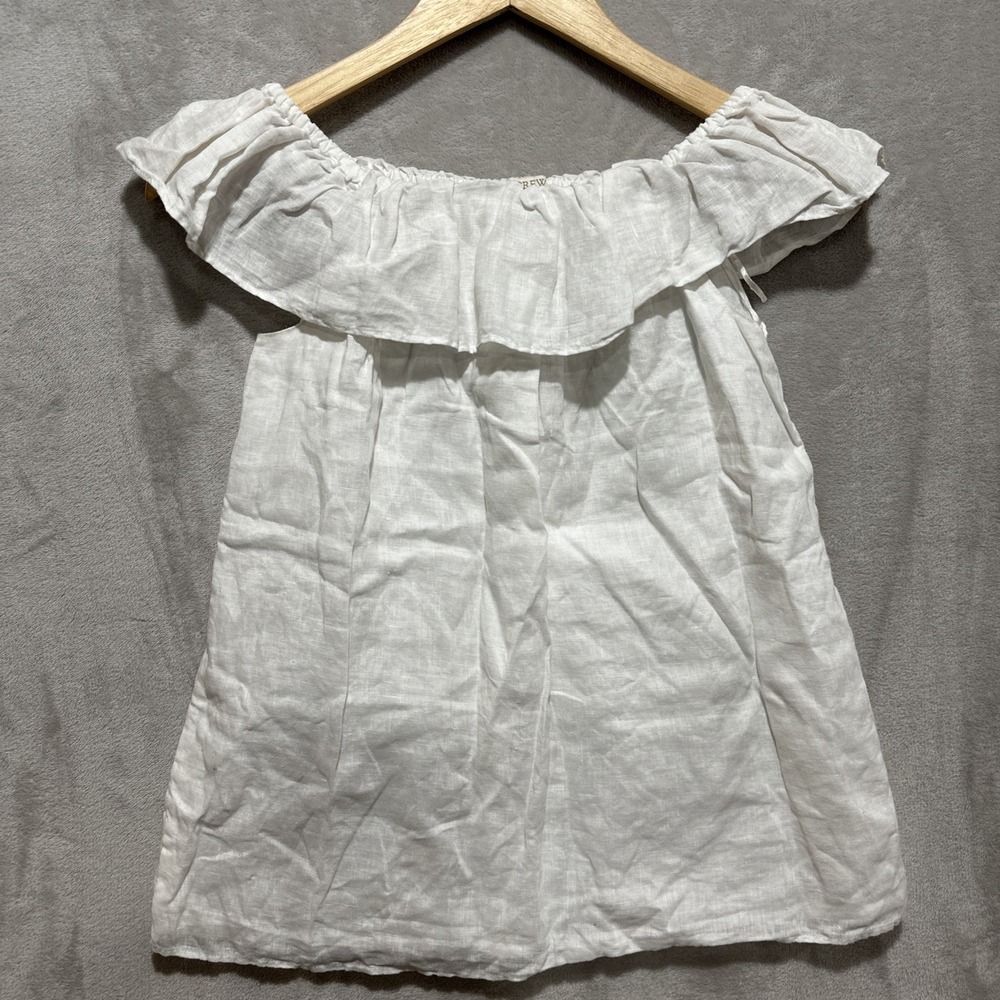 J. Crew Womens Top Blouse Size 2XS 100% Linen White Off Shoulder Ruffle W/ Lined